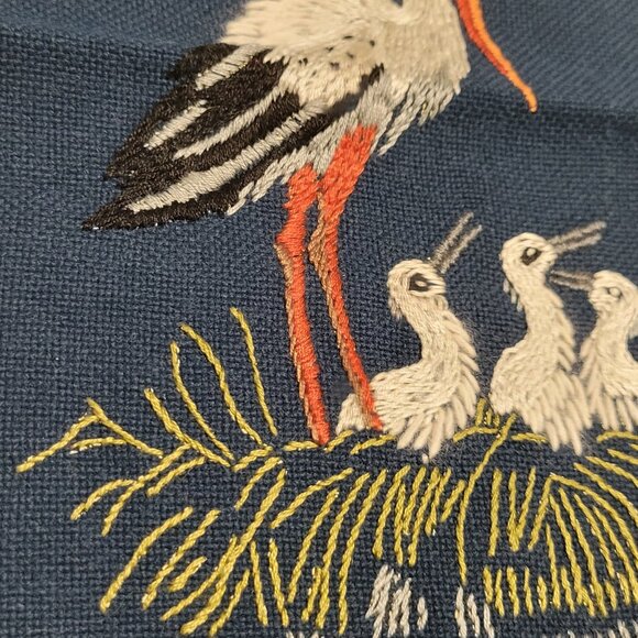 Antique Embroidery Bird Australia White Ivis and Baby Birds Exc condition - Picture 4 of 7